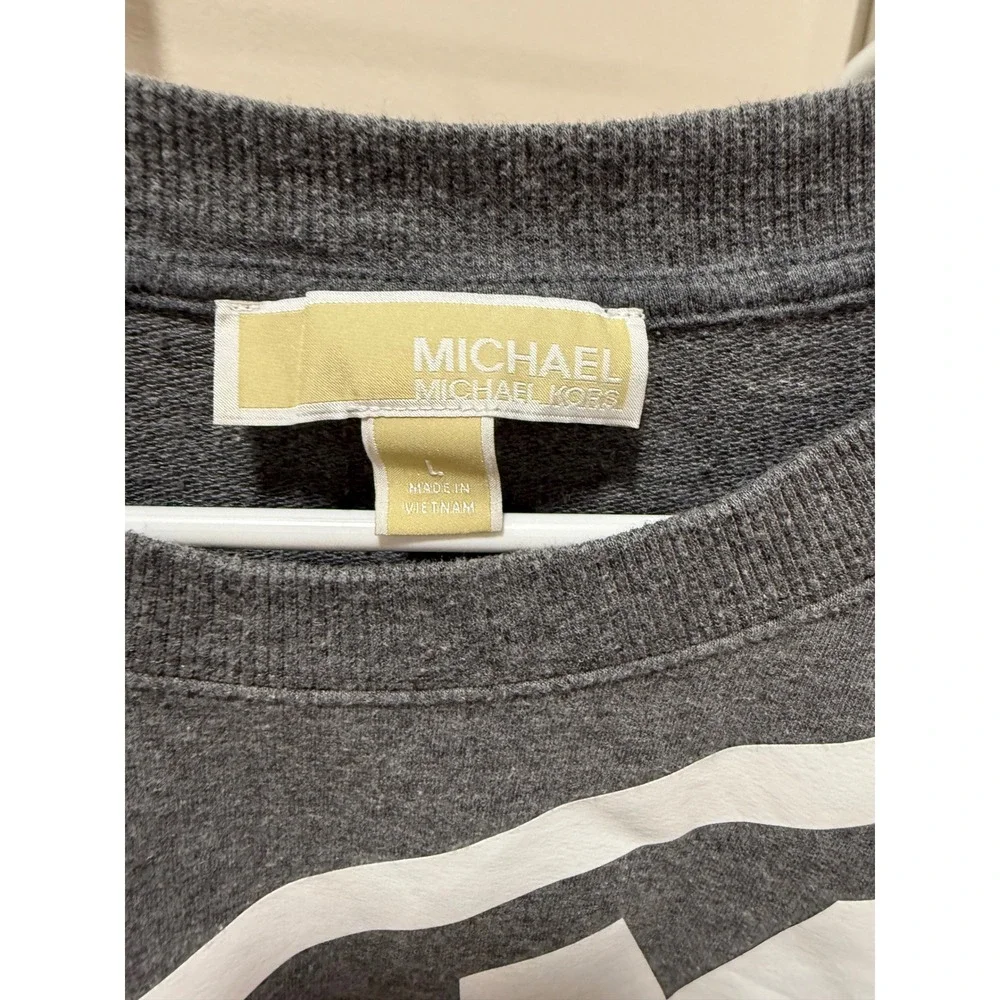 Michael Kors Womens Heather Gray Graphic Logo Crew Neck Sweatshirt Size L